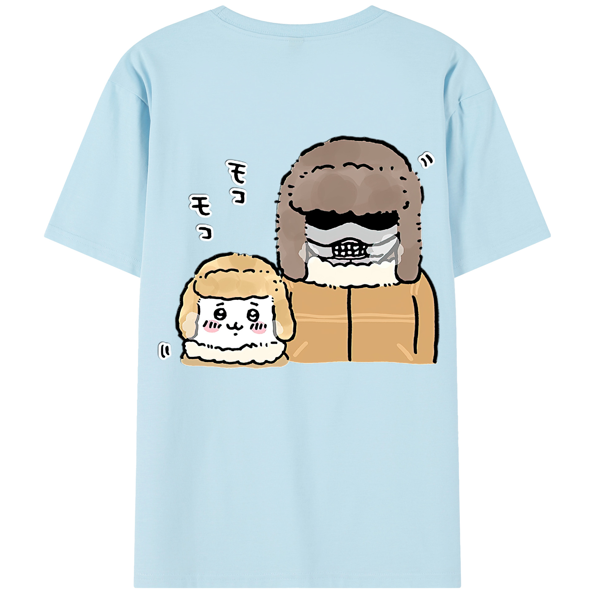 （画像用） ちいかわ 労働の鎧さん Chii-kawa Mr. Armor of Labor 綿100％半袖Tシャツ（背面プリント）
